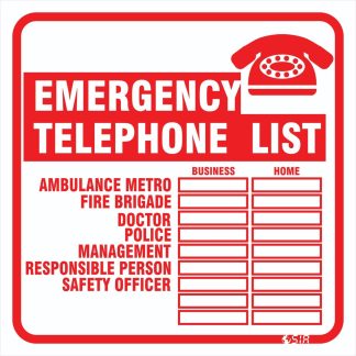 Emergency Phone List Sign - 290x290mm